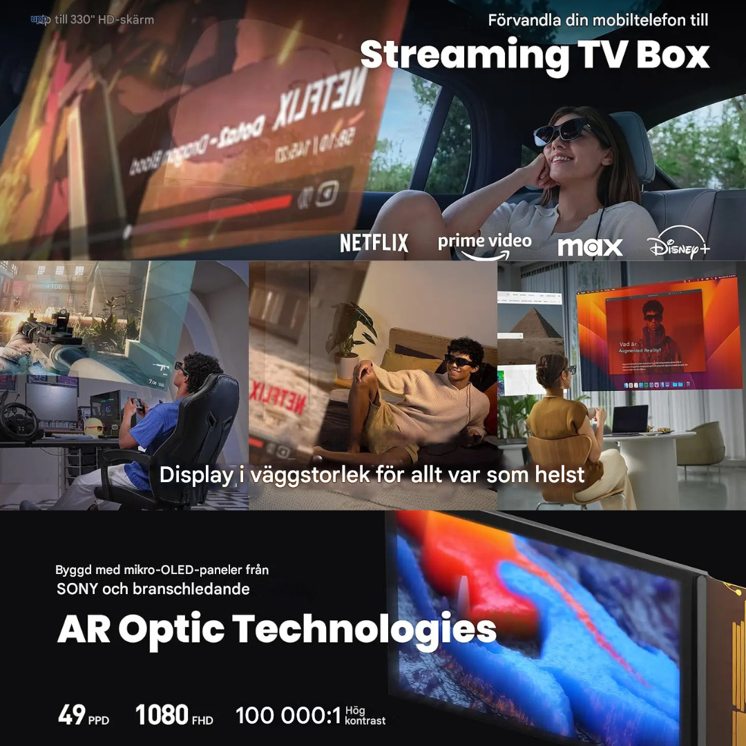 OptiView - Kannettavat Älykkäät AR-Lasit, Joissa On 330 Tuuman Näyttö 1080P HD 120Hz Kevyt Pitkäaikaiseen Käyttöön