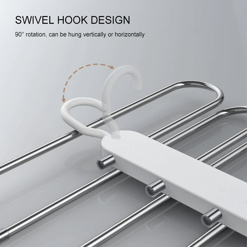 6-in-1 ruostumattomasta teräksestä valmistettu kokoontaitettava housuteline | Monikäyttöinen takin ripustin vaatekaappiin ja matkustamiseen - Säästä tilaa säädettävillä laakereilla