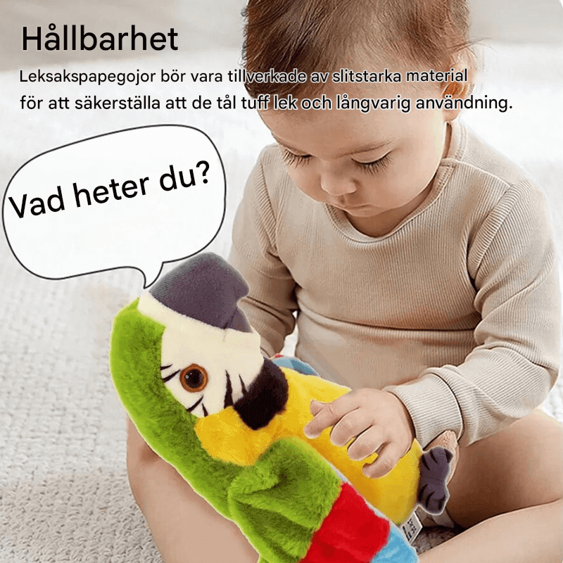 Puhuva papukaija Plysch – stimuloi kielellistä kehitystä ja mielikuvituksellista leikkiä