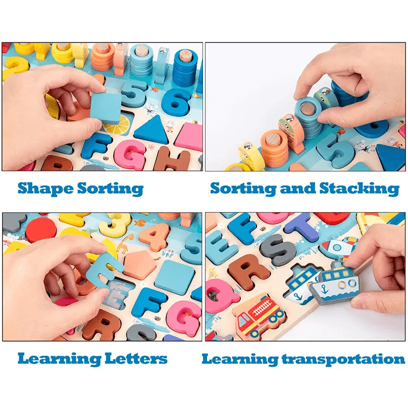 Montessori puiset palapelit pikkulapsille | 5-in-1 puinen opetuslelu, jossa on kalastuspeli, lajittelu ja laskeminen - opettavainen oppimispeli lapsille 2-5 vuotta.