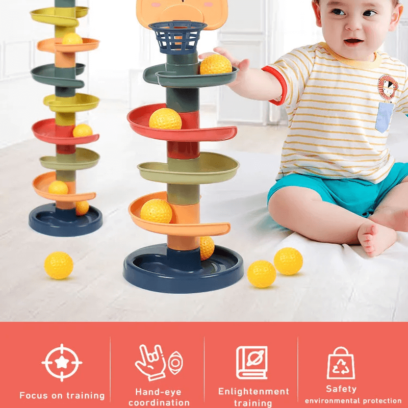 Montessori Ball Slide for Children | Opetuspakkaus, jossa on värilliset renkaat - Sensory Play & Early Development 3m+