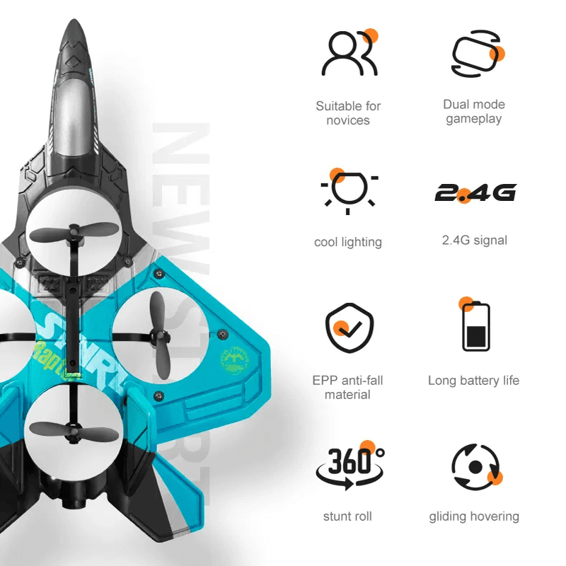 RC Fighter Plane kestävästä EPP-vaahdosta LED-valoilla | Kauko-ohjattava lentokone 2.4GHz aloittelijoille ja lapsille - Mallilento 360° silmukalla ja pitkällä lentoajalla