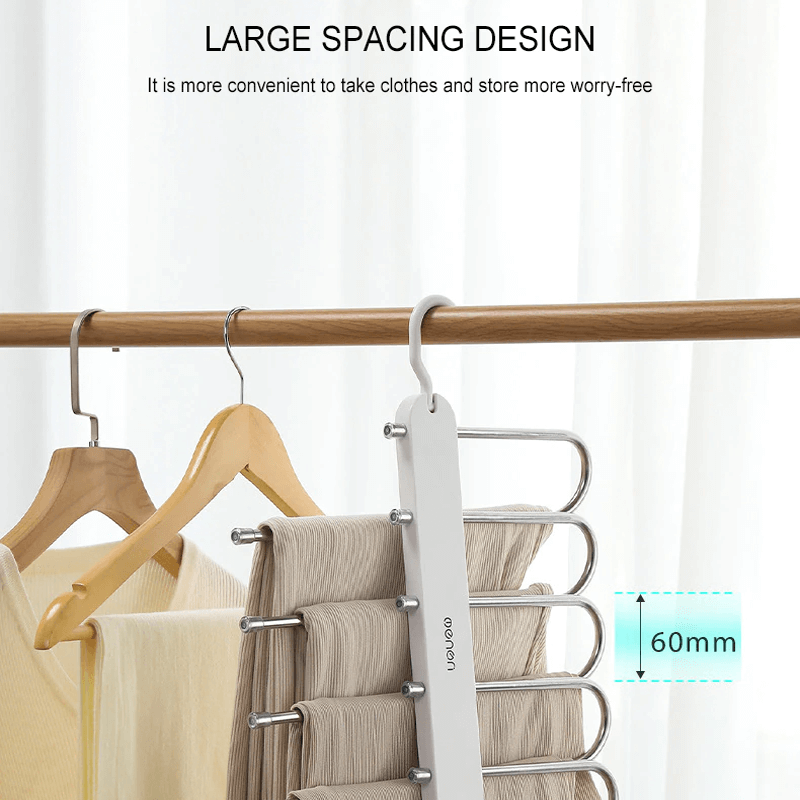 6-in-1 ruostumattomasta teräksestä valmistettu kokoontaitettava housuteline | Monikäyttöinen takin ripustin vaatekaappiin ja matkustamiseen - Säästä tilaa säädettävillä laakereilla