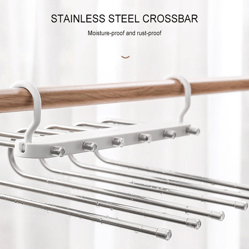 6-in-1 ruostumattomasta teräksestä valmistettu kokoontaitettava housuteline | Monikäyttöinen takin ripustin vaatekaappiin ja matkustamiseen - Säästä tilaa säädettävillä laakereilla