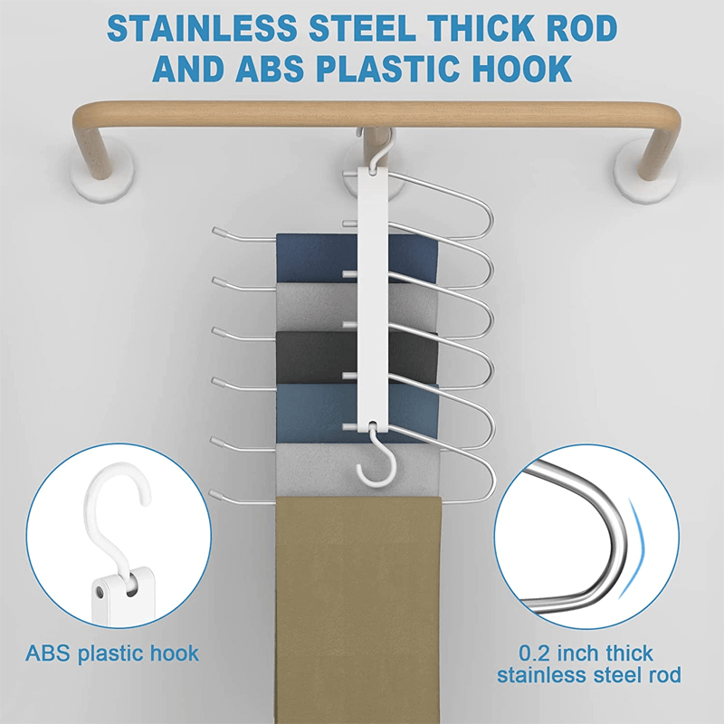 6-in-1 ruostumattomasta teräksestä valmistettu kokoontaitettava housuteline | Monikäyttöinen takin ripustin vaatekaappiin ja matkustamiseen - Säästä tilaa säädettävillä laakereilla