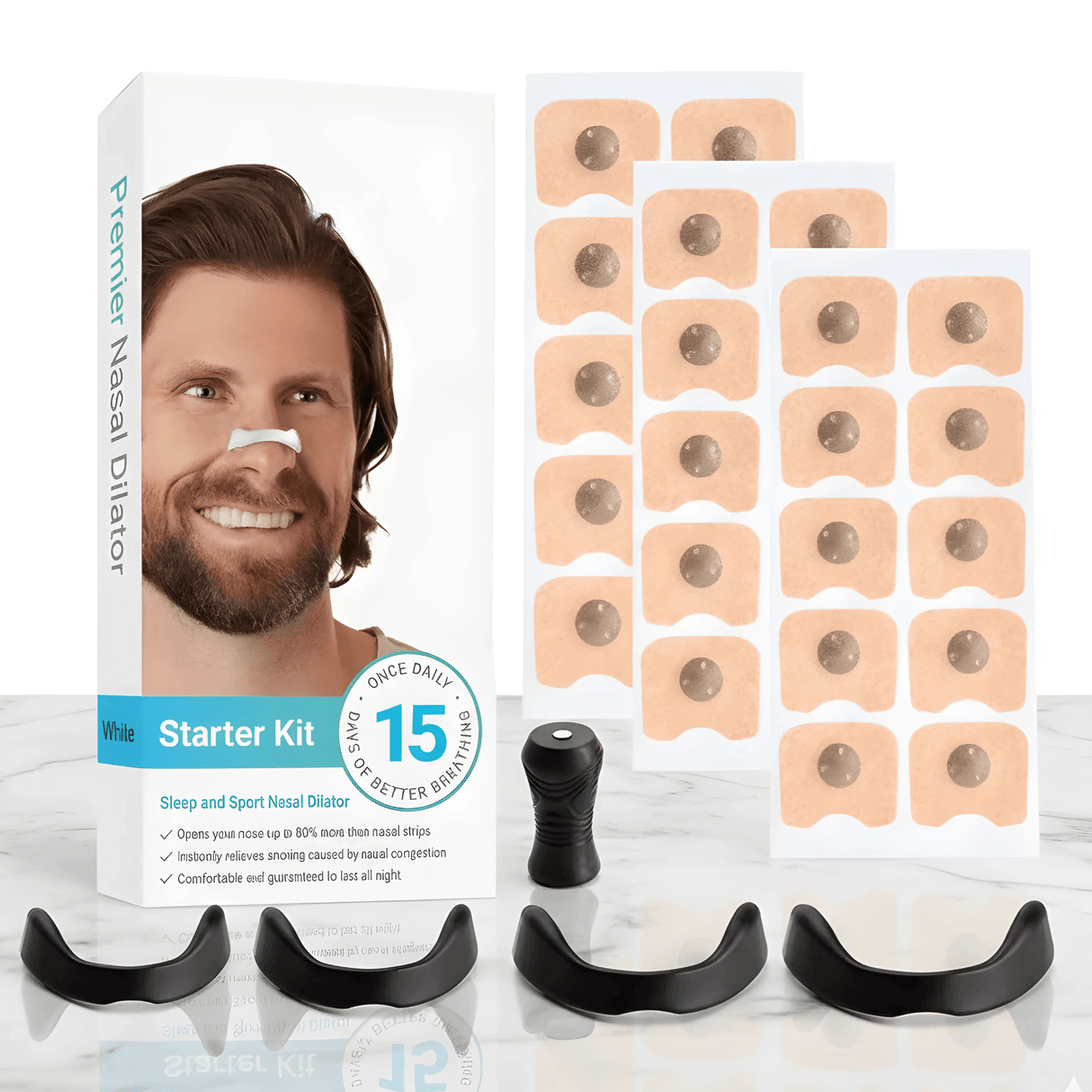AirNite – Anti-Snarkningskit mustana tai valkoisena, nenäklipsi ja hengitystablettit parempaan nenän hengitykseen