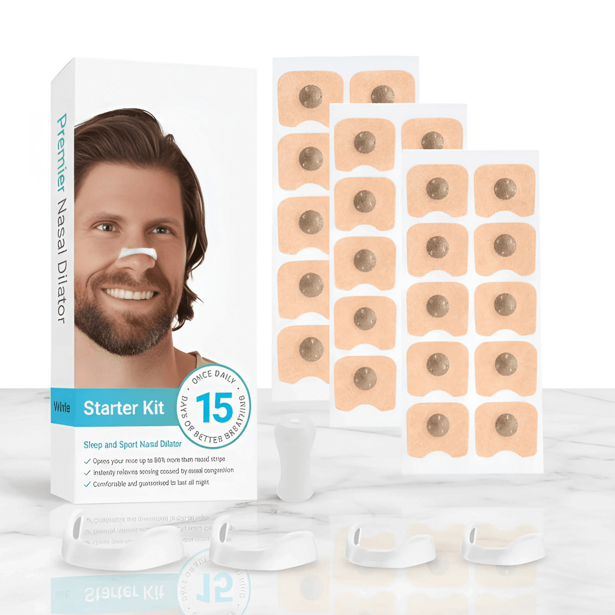 AirNite – Anti-Snarkningskit mustana tai valkoisena, nenäklipsi ja hengitystablettit parempaan nenän hengitykseen