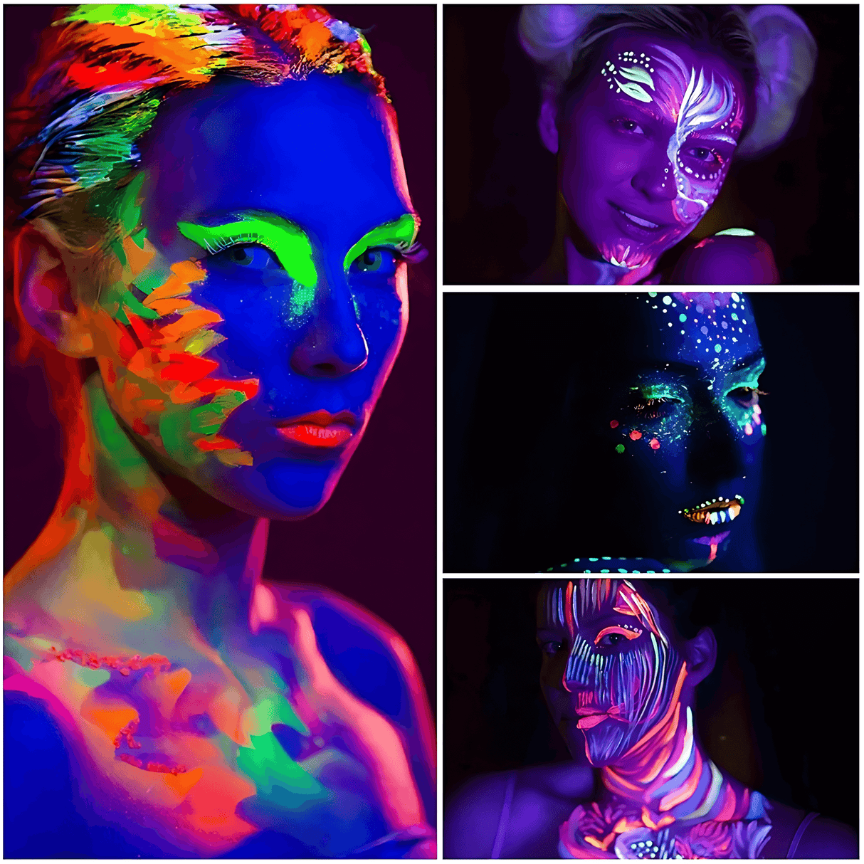 NeonAura – Halloween Neon Fluoresoiva UV-vartalomaalisetti kasvoille ja vartalolle, Glow in the Dark, juhla- ja festivaaliväri