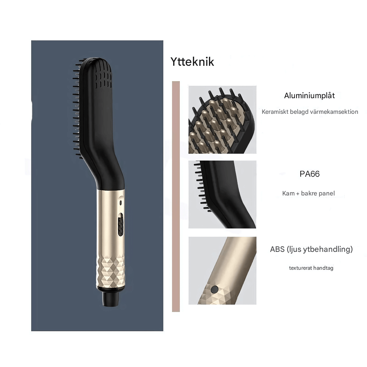 GroomFlex – Sähköinen kampa ja hiustenmuotoilija, jossa ionisointi ja säädettävä lämpötila partalle ja hiuksille