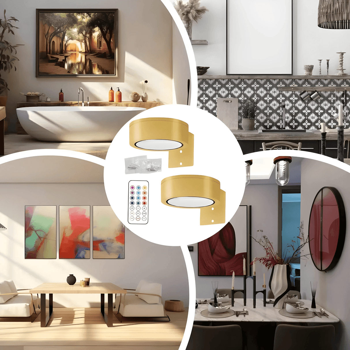 LINA – 2-pack LED-seinävalaisimet mustana ja kultaisena, 13 värivaihtoehtoa, magneettikiinnitys ja kaukosäädin