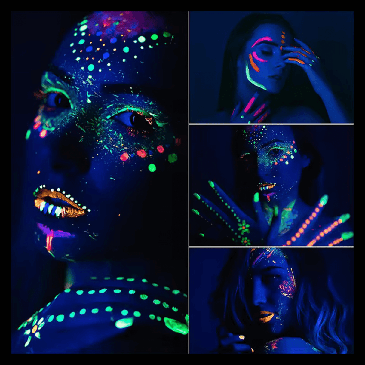 NeonAura – Halloween Neon Fluoresoiva UV-vartalomaalisetti kasvoille ja vartalolle, Glow in the Dark, juhla- ja festivaaliväri