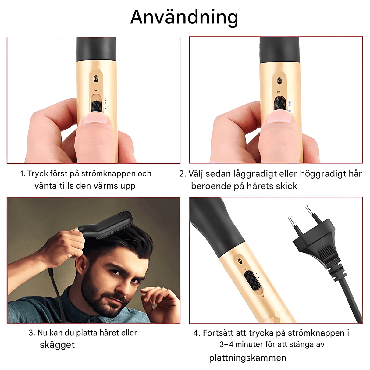 GroomFlex – Sähköinen kampa ja hiustenmuotoilija, jossa ionisointi ja säädettävä lämpötila partalle ja hiuksille