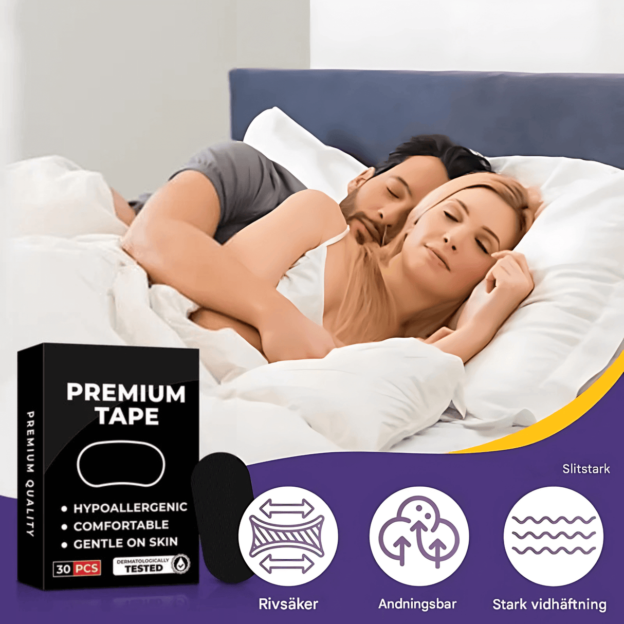 SilentSeal – Ihoystävällinen teippi snorkkauksen ja hampaiden narskuttelun estämiseen unen ja levon aikana