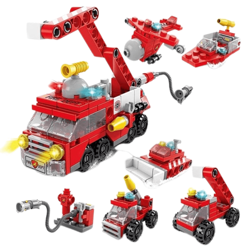 6-in-1 rakennuspalikoiden ajoneuvosarja lapsille | Paloauto, säiliö ja helikopteri - STEM-lelu luovaan leikkiin ja oppimiseen (6-10 vuotta)