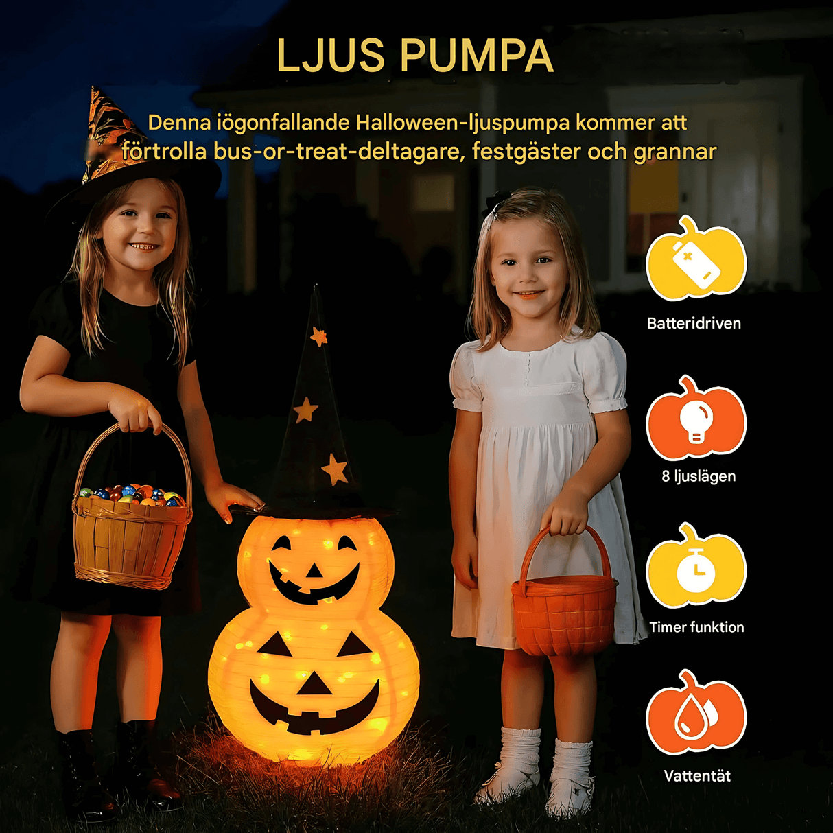 GlowPump – Taitettava valaistu Halloween-kurpitsa LED-valolla, ajastimella ja paristokäyttöisellä koristeella sisä- ja ulkokäyttöön