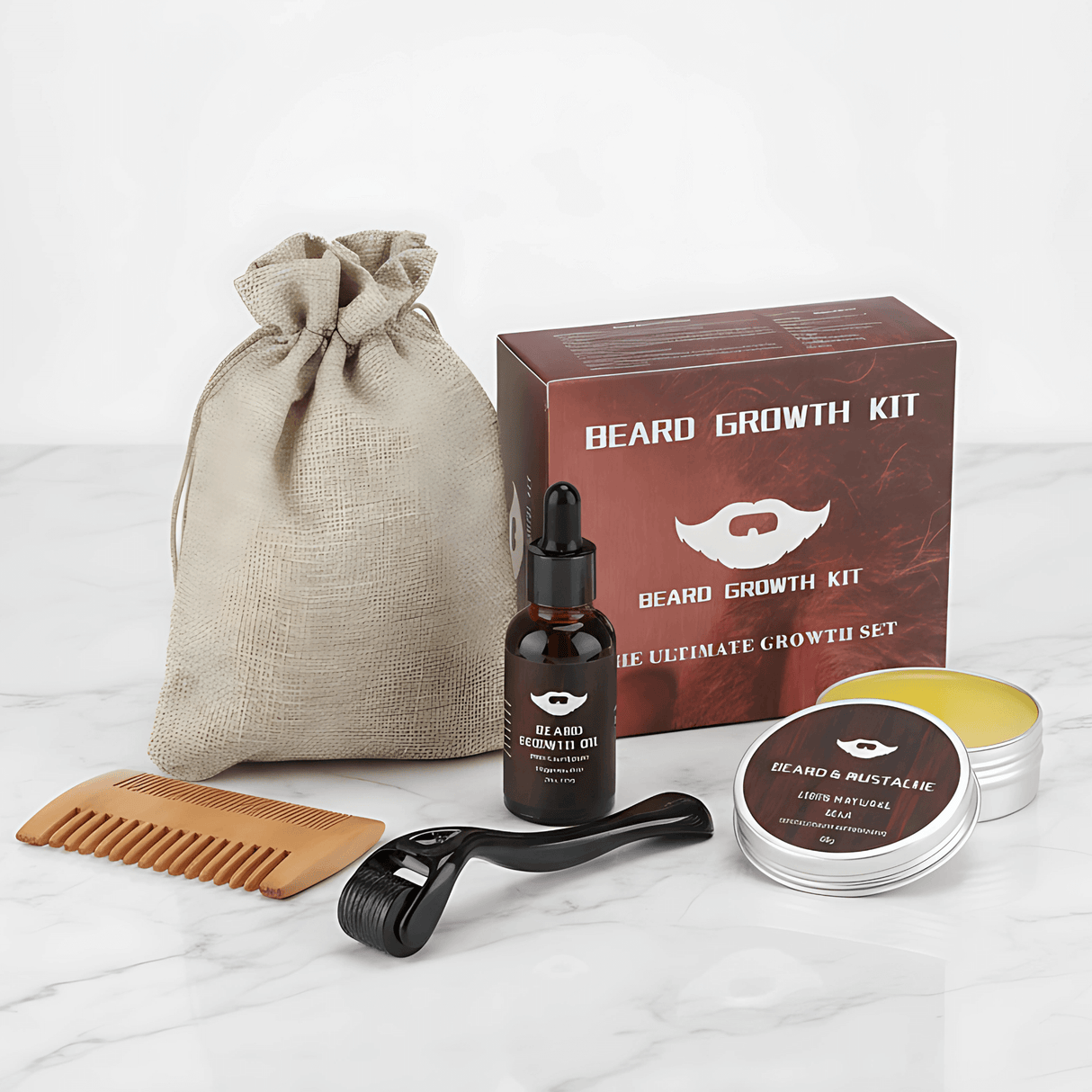 BeardPeak – Partahoitopakkaus, jossa öljy, balsami, mikroneulakela ja kampa hyvin hoidetulle partalle