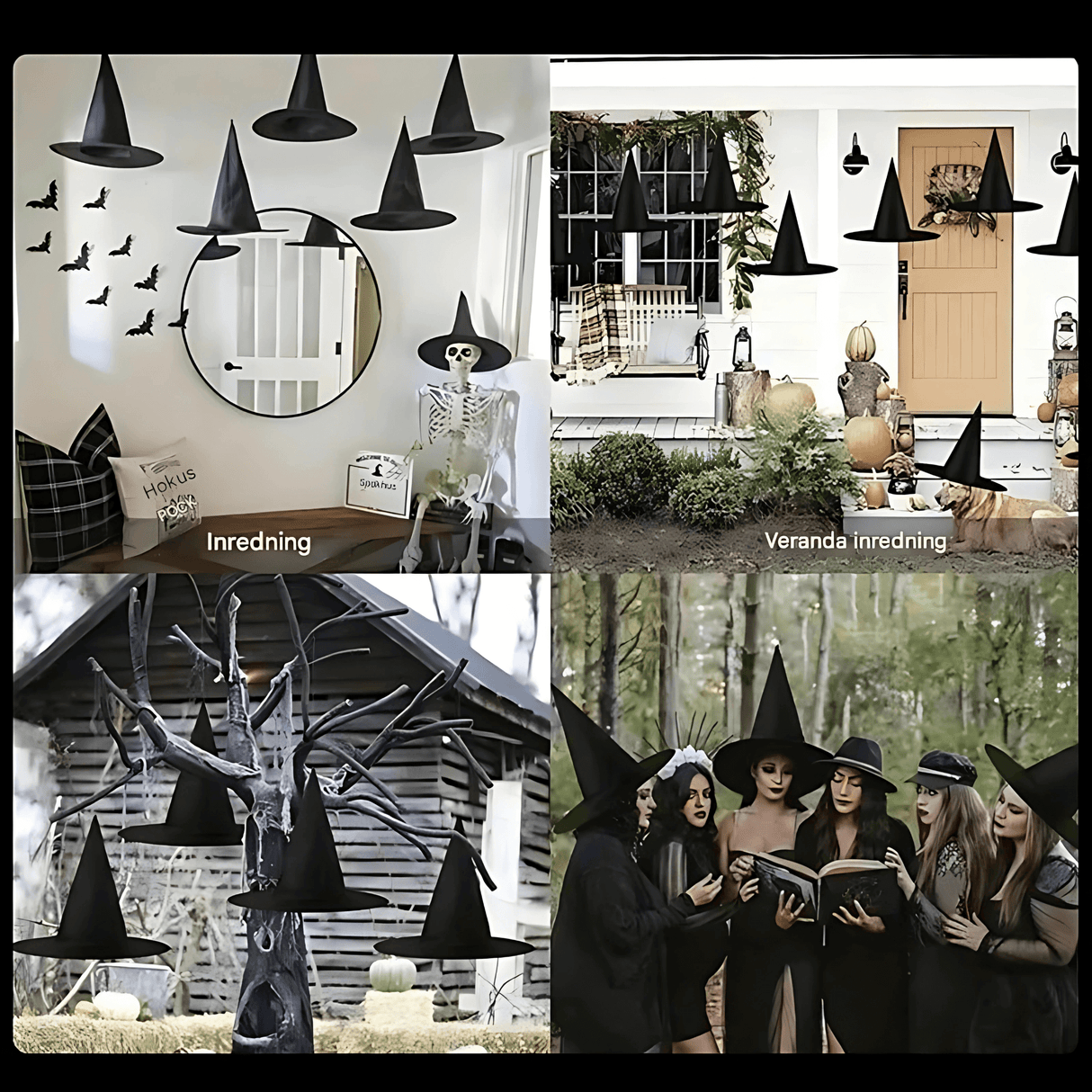 WitchGleam – Taitettava Halloween-noitahattu mustasta polyesteristä naamiaisiin, juhliin ja koristeluun