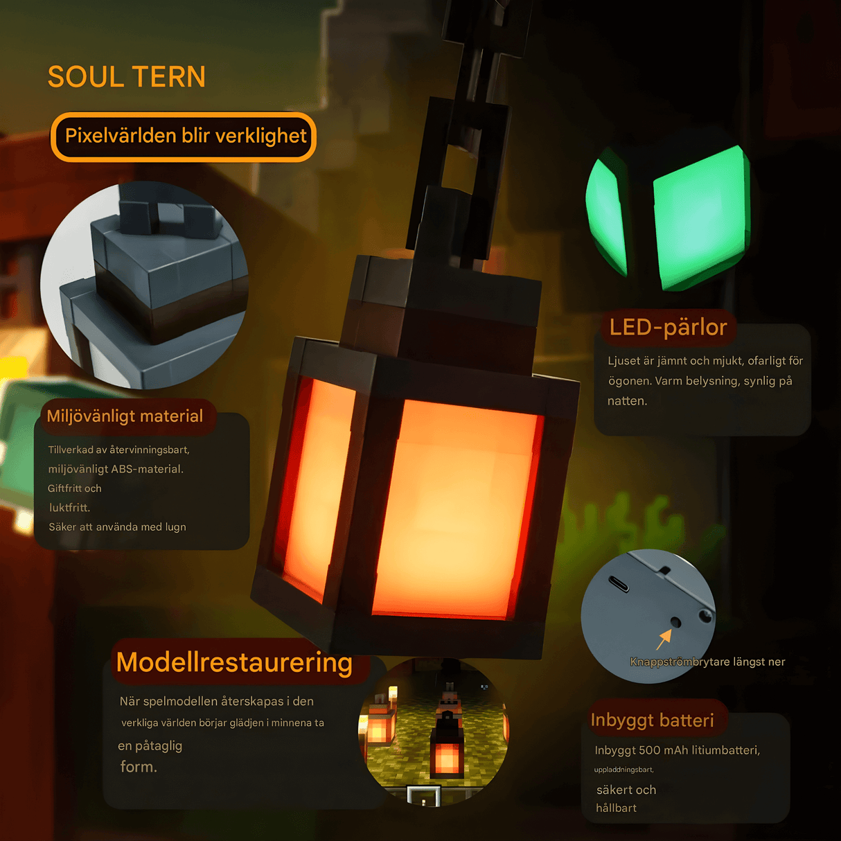 SoulLantern – Pixelinspirerad Vägglampa med 16 Färger, Fjärrkontroll & USB-laddning för Sovrum och Dekorativ Atmosfär