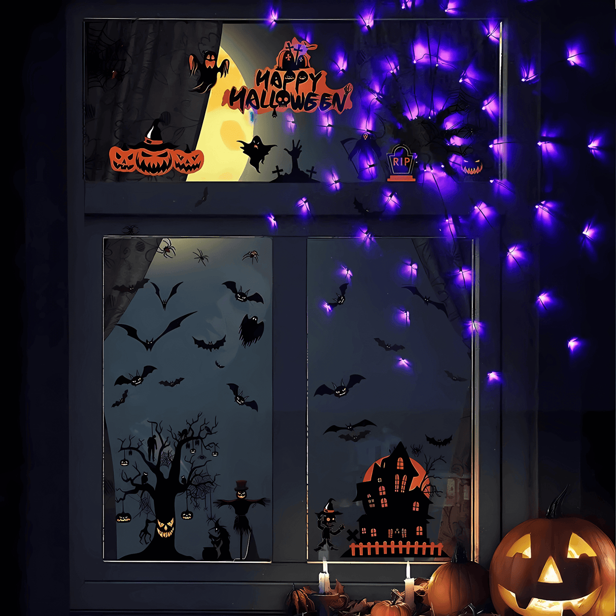 SpiderGlow – Halloween-hämähäkinverkko LED-valosarja kaukosäätimellä, hämähäkkikoristeet ja 8 valotilaa