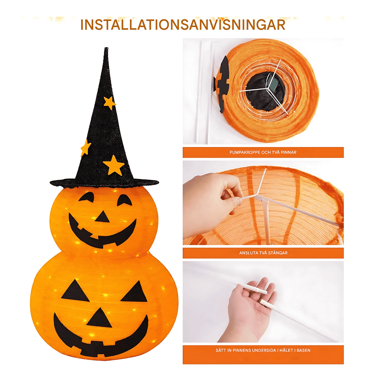 GlowPump – Taitettava valaistu Halloween-kurpitsa LED-valolla, ajastimella ja paristokäyttöisellä koristeella sisä- ja ulkokäyttöön