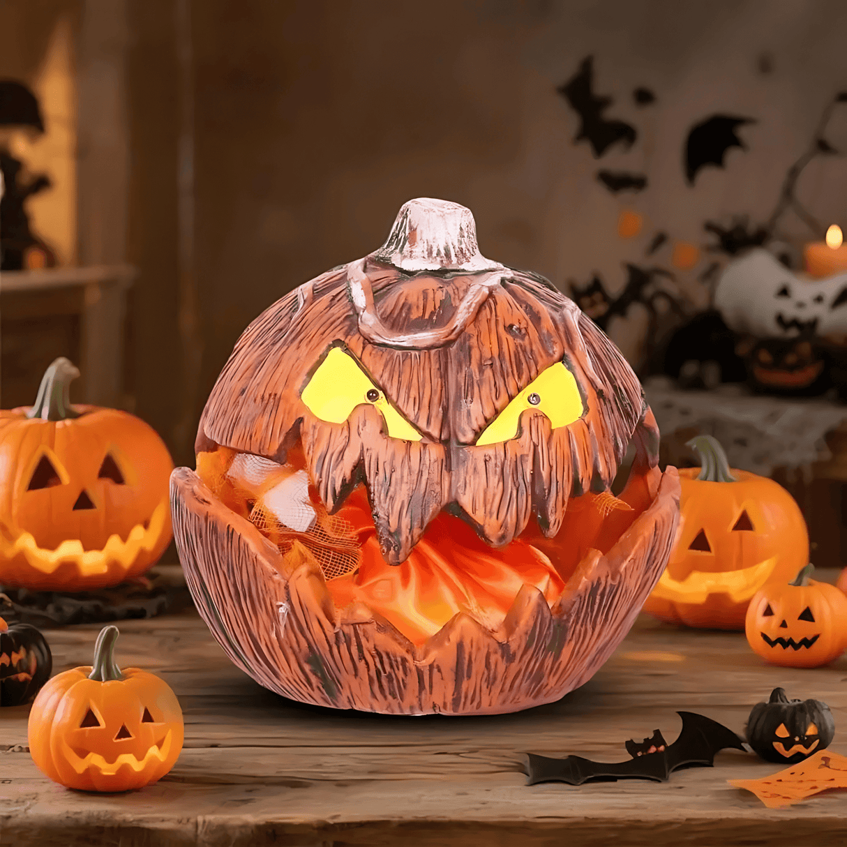 PumpkinFright – Animoitu Halloween-kurpitsa LED-silmillä ja äänitehosteilla kummitustaloon ja juhlakoristeluun