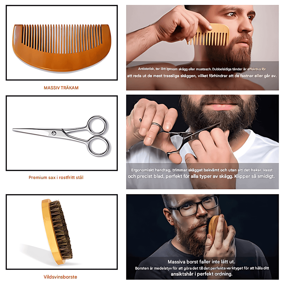 BeardMaster – 6-in-1 partahoitopaketti miehille, sisältää öljyn, balsamin, kammion, harjan ja sakset