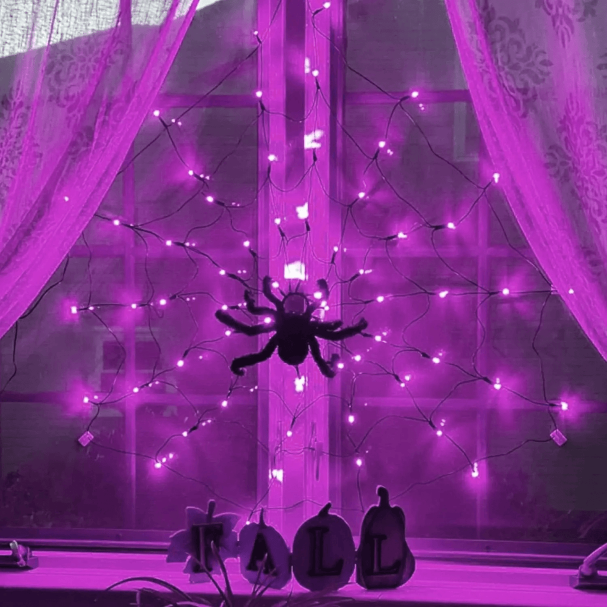 SpiderGlow – Halloween-hämähäkinverkko LED-valosarja kaukosäätimellä, hämähäkkikoristeet ja 8 valotilaa