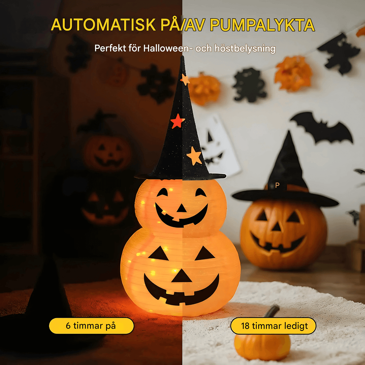 GlowPump – Taitettava valaistu Halloween-kurpitsa LED-valolla, ajastimella ja paristokäyttöisellä koristeella sisä- ja ulkokäyttöön