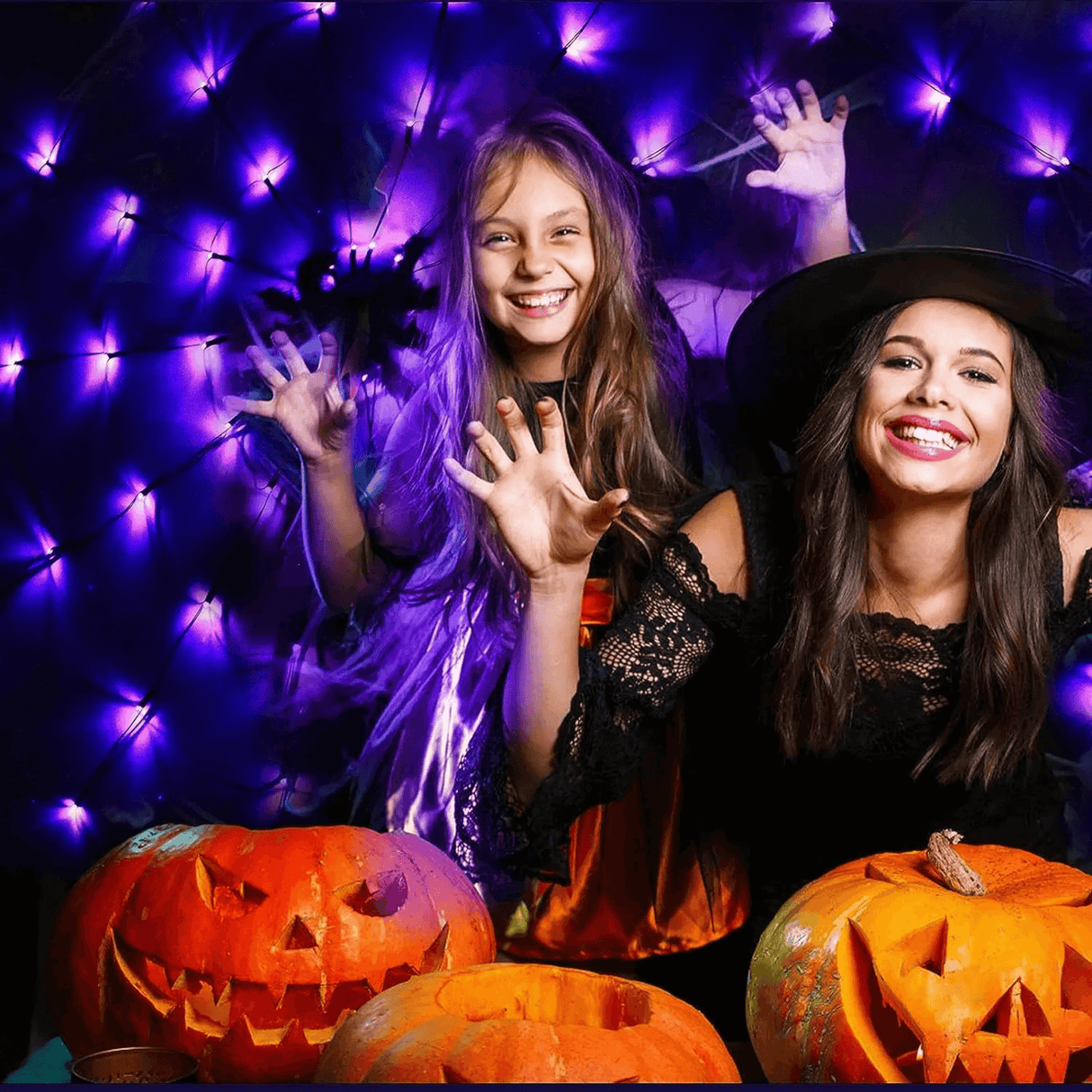 SpiderGlow – Halloween-hämähäkinverkko LED-valosarja kaukosäätimellä, hämähäkkikoristeet ja 8 valotilaa