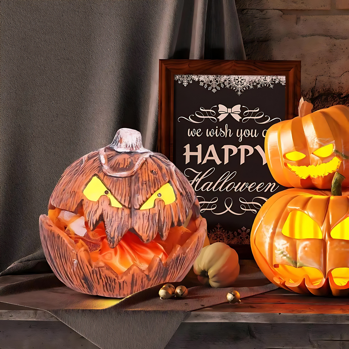 PumpkinFright – Animoitu Halloween-kurpitsa LED-silmillä ja äänitehosteilla kummitustaloon ja juhlakoristeluun