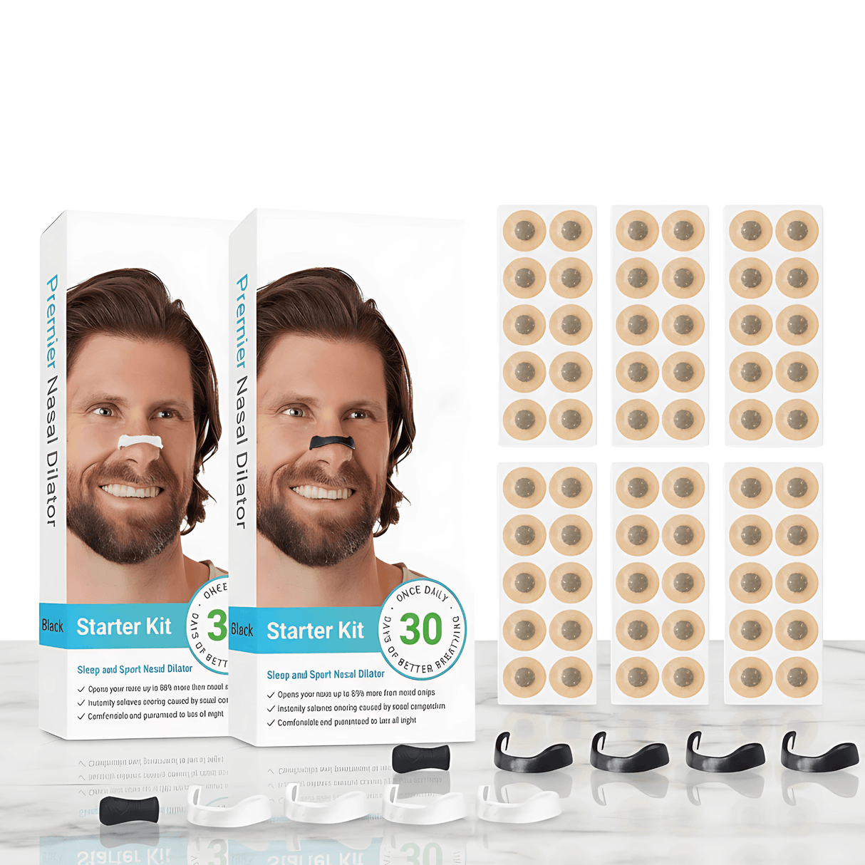 AirNite – Anti-Snarkningskit mustana tai valkoisena, nenäklipsi ja hengitystablettit parempaan nenän hengitykseen