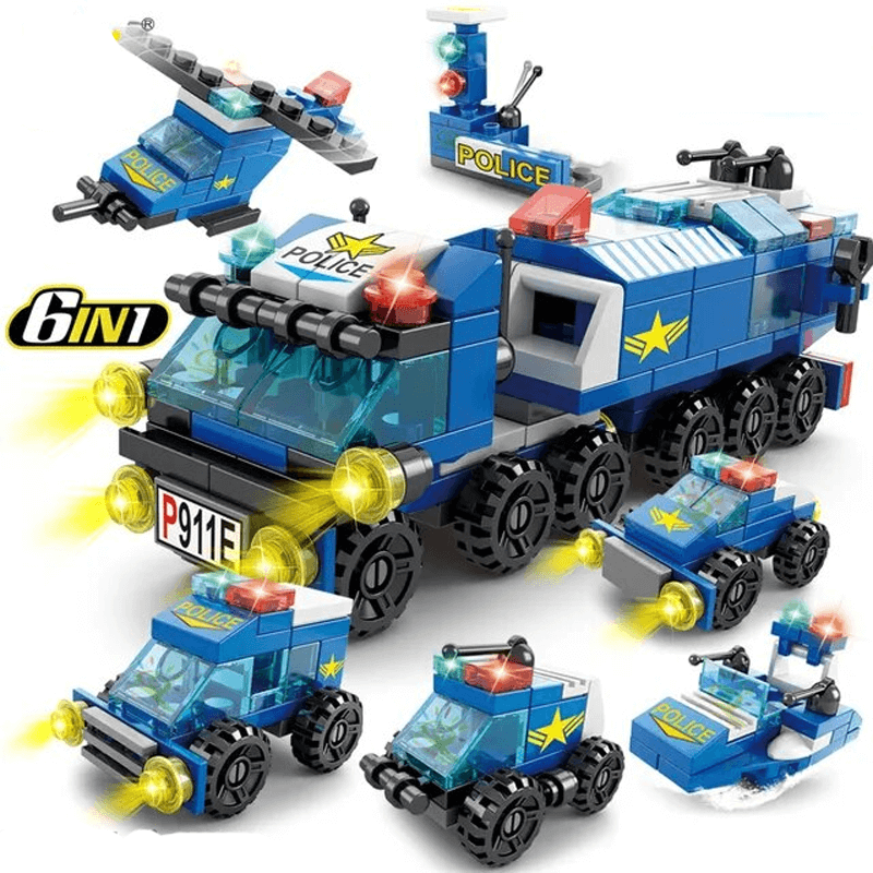 Älykkyyttä kehittävät 6-in-1-rakennuspalikat – paloauto, poliisiauto ja insinööriauto