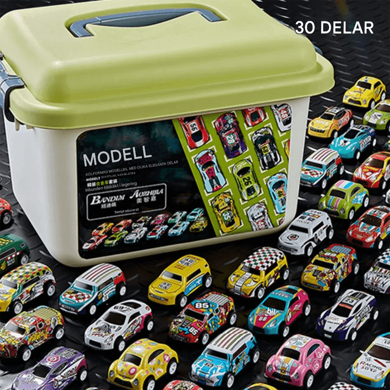 30 kpl metalliseosautoja säilytyslaatikolla – kilpa-autot lelut lapsille