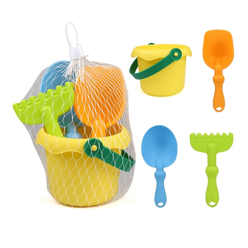 Interaktiiviset rantaleikkikalut lapsille – ämpäri viidellä lisävarusteella, kestävä ja opettavainen