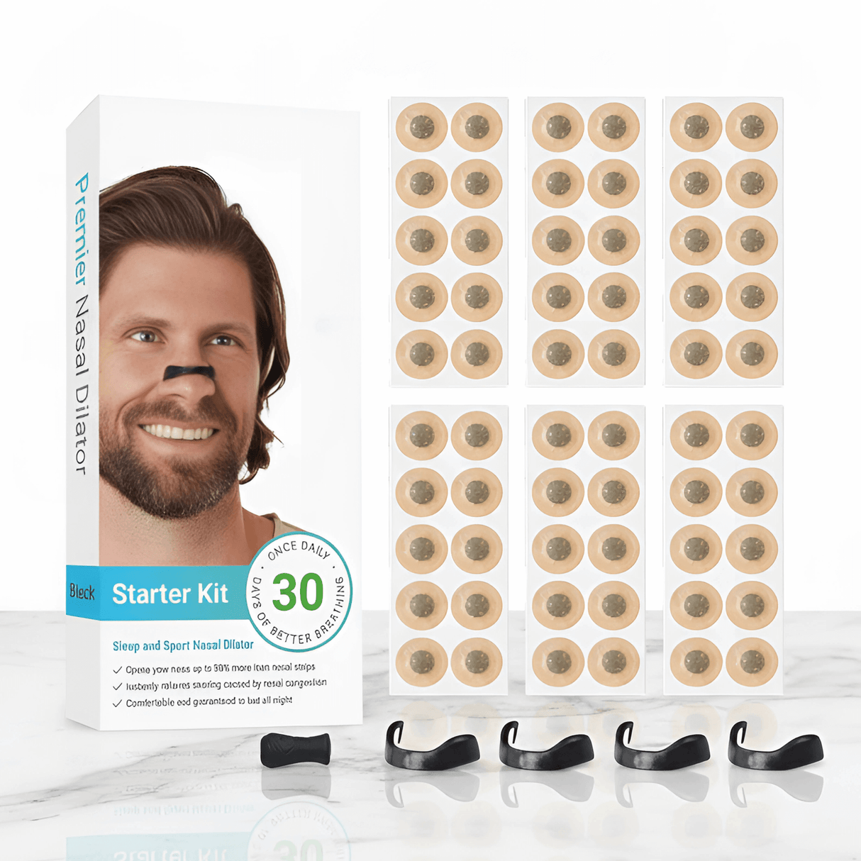 AirNite – Anti-Snarkningskit mustana tai valkoisena, nenäklipsi ja hengitystablettit parempaan nenän hengitykseen