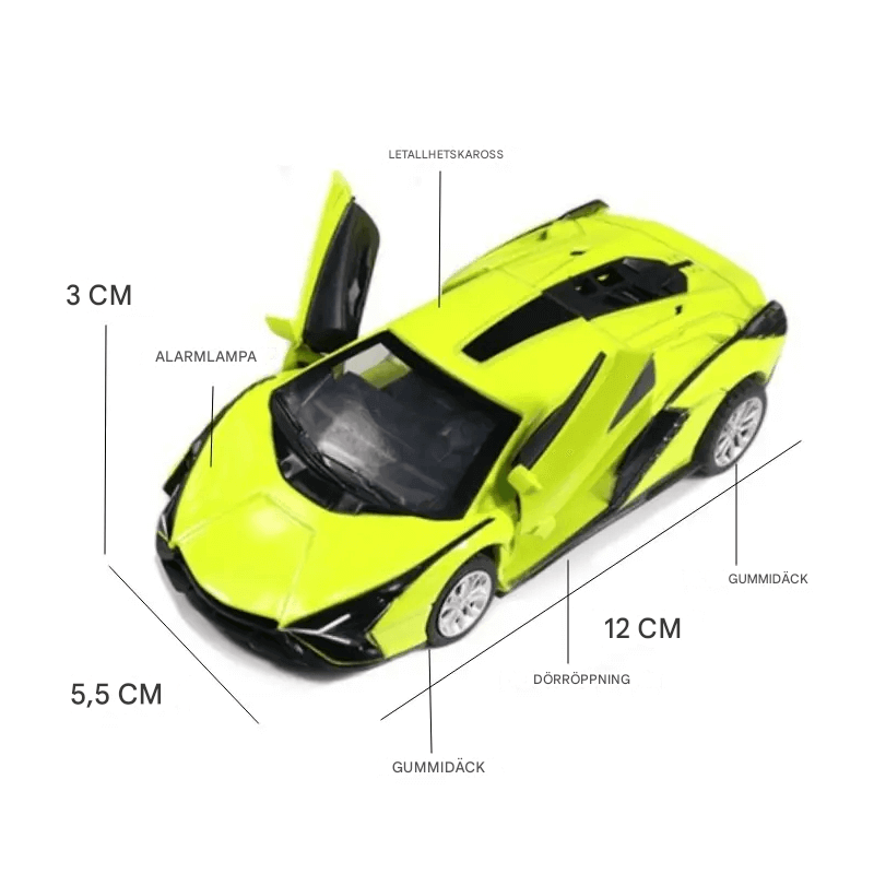 Diecast-urheiluauton malli Lelu – Mini Racing -auto, jossa on taitettava rakenne