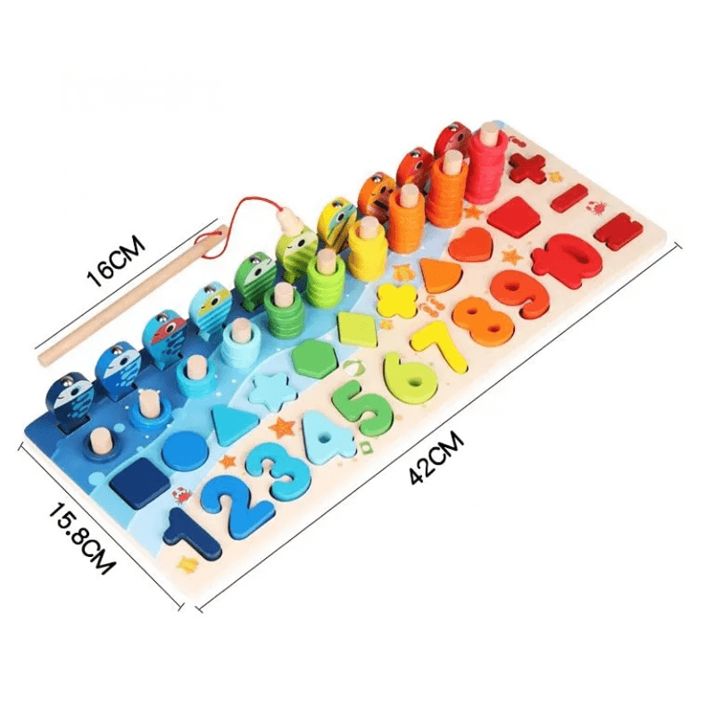 Montessori puiset palapelit pikkulapsille | 5-in-1 puinen opetuslelu, jossa on kalastuspeli, lajittelu ja laskeminen - opettavainen oppimispeli lapsille 2-5 vuotta.