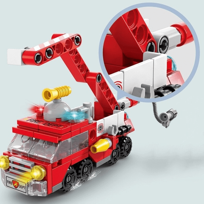 6-in-1 rakennuspalikoiden ajoneuvosarja lapsille | Paloauto, säiliö ja helikopteri - STEM-lelu luovaan leikkiin ja oppimiseen (6-10 vuotta)