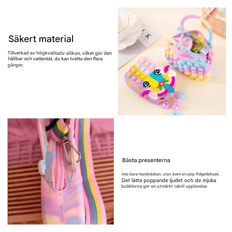 Paina Pop Bubbla -laukku – silikoninen fidget-käsilaukku lapsille, jossa on aistillinen leikki
