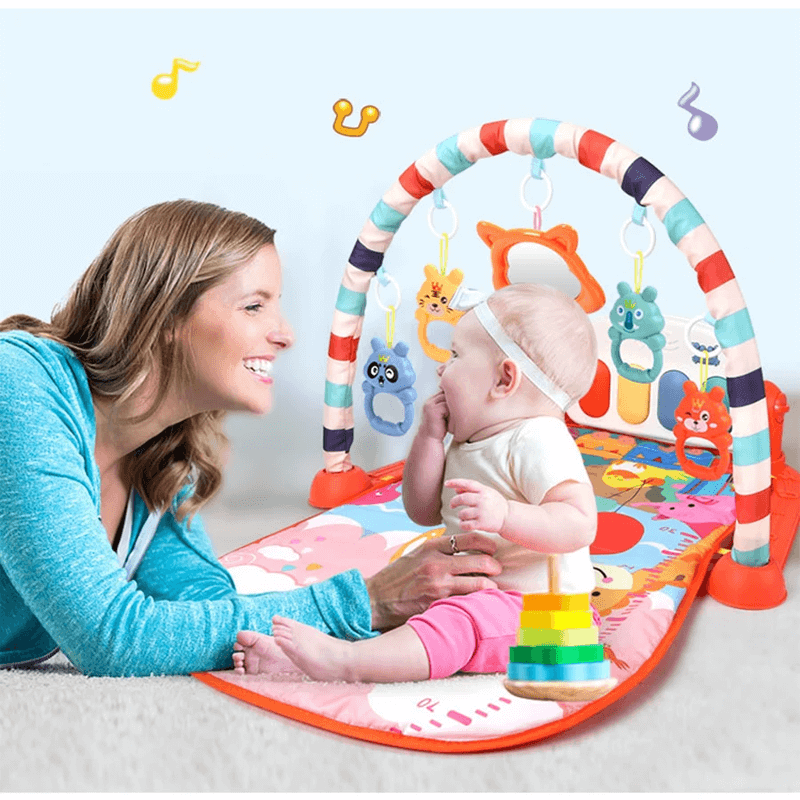 Baby Playmat with Music & Toys | 3-in-1 Activity Gym vastasyntyneille ja vauvoille - Pehmeä, kannettava ja kehittävä leikki 0-18 kuukautta