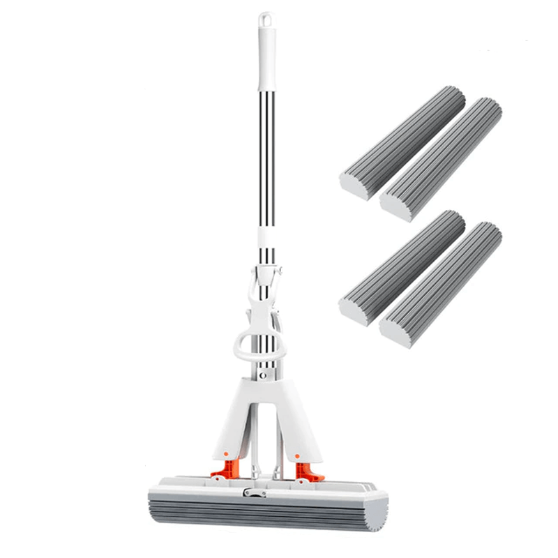 Itsepuristuva moppi teleskooppivarrella - kokoontaitettava puuvillamoppi tehokkaaseen lattian puhdistukseen ja kuivaukseen