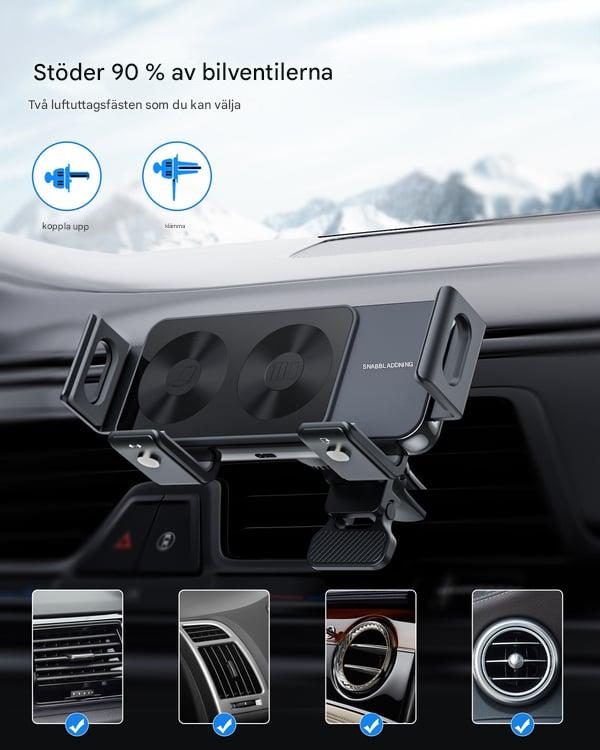 ChargeMount - Säädettävä älypuhelimen pidike autoon, jossa on 15W langaton latausalusta kokoontaitettaville näytöille.