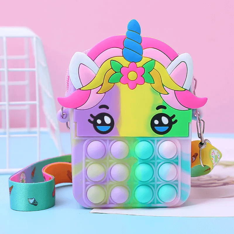 Paina Pop Bubbla -laukku – silikoninen fidget-käsilaukku lapsille, jossa on aistillinen leikki