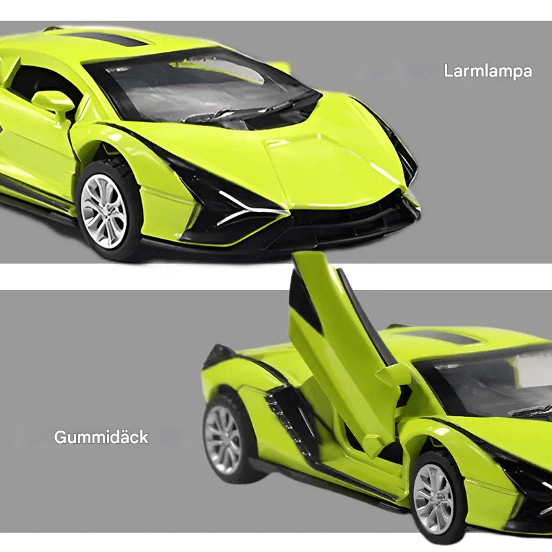 Diecast-urheiluauton malli Lelu – Mini Racing -auto, jossa on taitettava rakenne