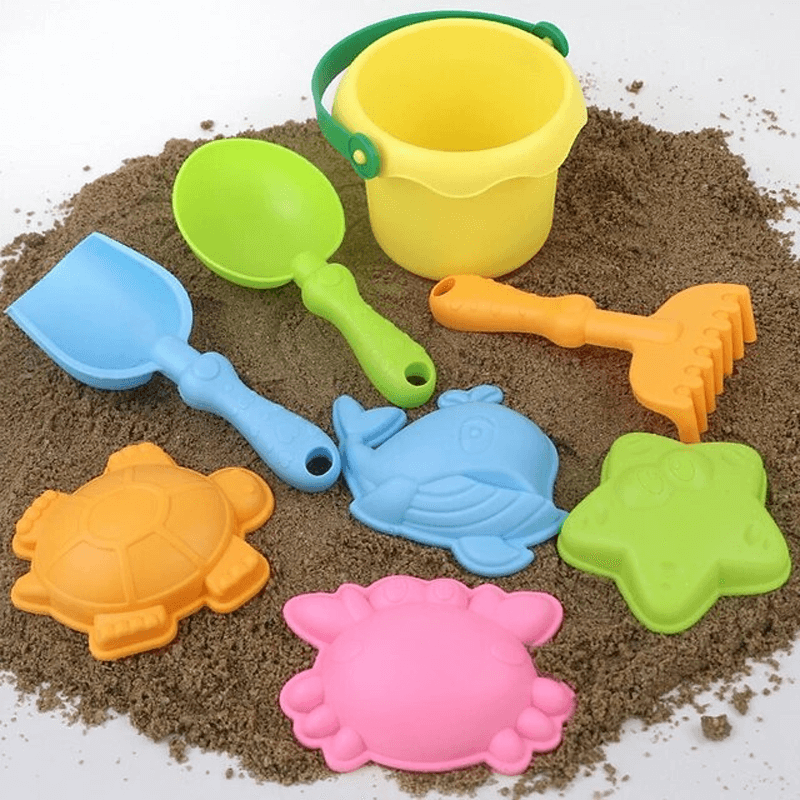 Interaktiiviset rantaleikkikalut lapsille – ämpäri viidellä lisävarusteella, kestävä ja opettavainen