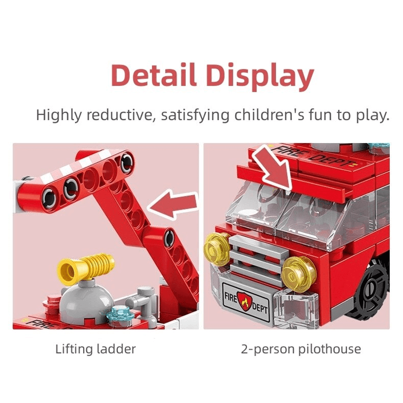 6-in-1 rakennuspalikoiden ajoneuvosarja lapsille | Paloauto, säiliö ja helikopteri - STEM-lelu luovaan leikkiin ja oppimiseen (6-10 vuotta)