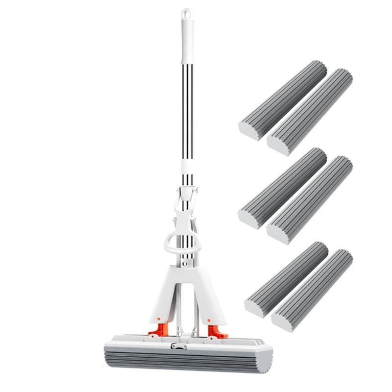 Itsepuristuva moppi teleskooppivarrella - kokoontaitettava puuvillamoppi tehokkaaseen lattian puhdistukseen ja kuivaukseen