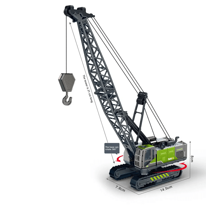 Rakennusajoneuvo Lelu 1:50 – Simuloitu kaivinkone, nosturi ja kuorma-auto liikkuvilla nivelillä