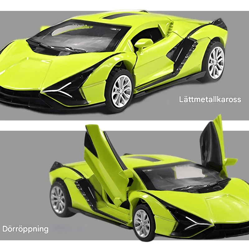 Diecast-urheiluauton malli Lelu – Mini Racing -auto, jossa on taitettava rakenne