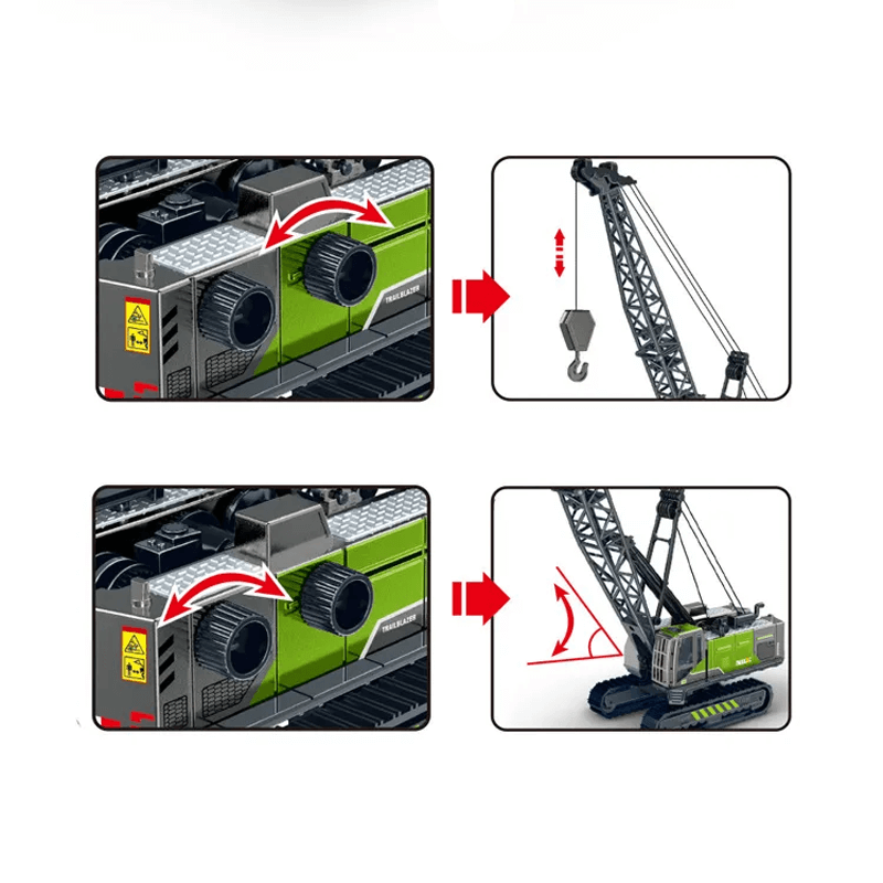 Rakennusajoneuvo Lelu 1:50 – Simuloitu kaivinkone, nosturi ja kuorma-auto liikkuvilla nivelillä